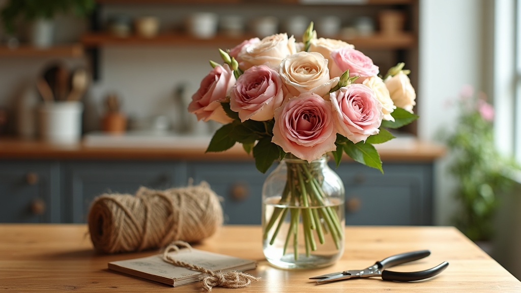Wedding flower arrangement in white and cream tones