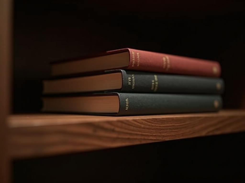 Books resting on a handmade walnut library shelf