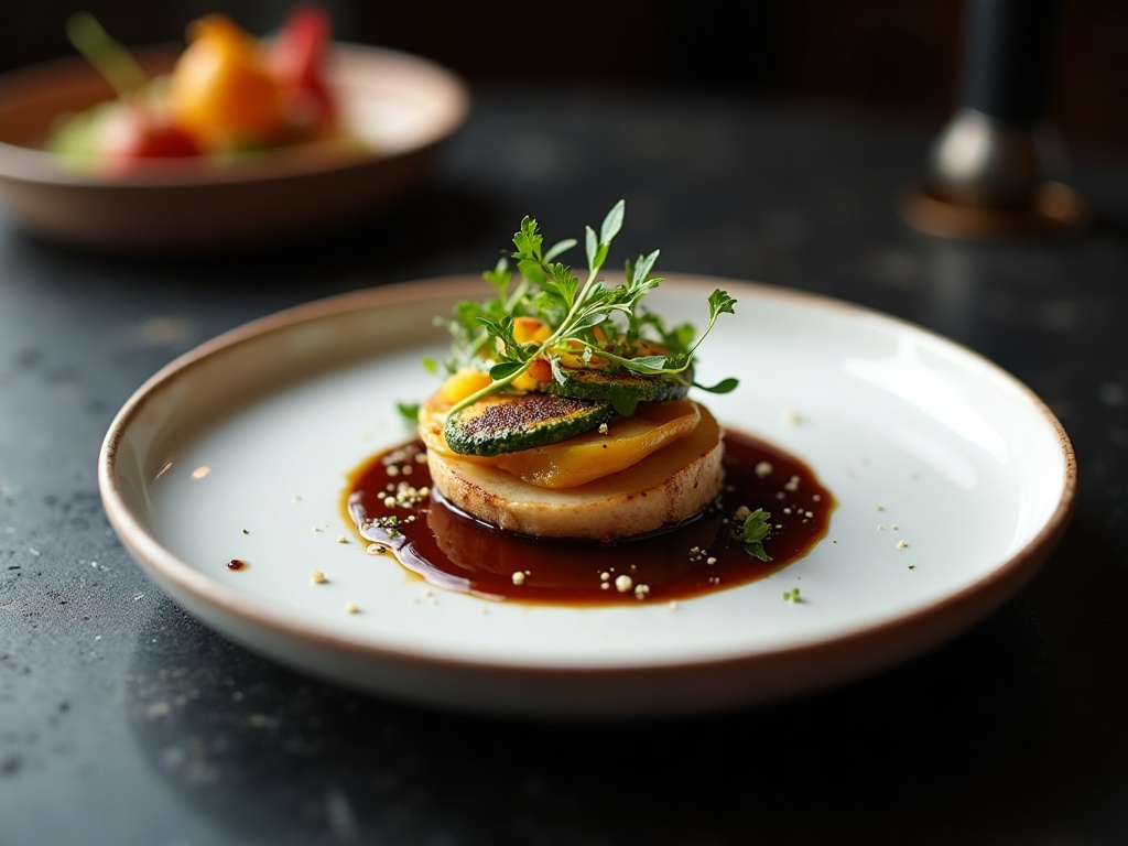 A beautifully plated seasonal tasting menu course at The Foundry