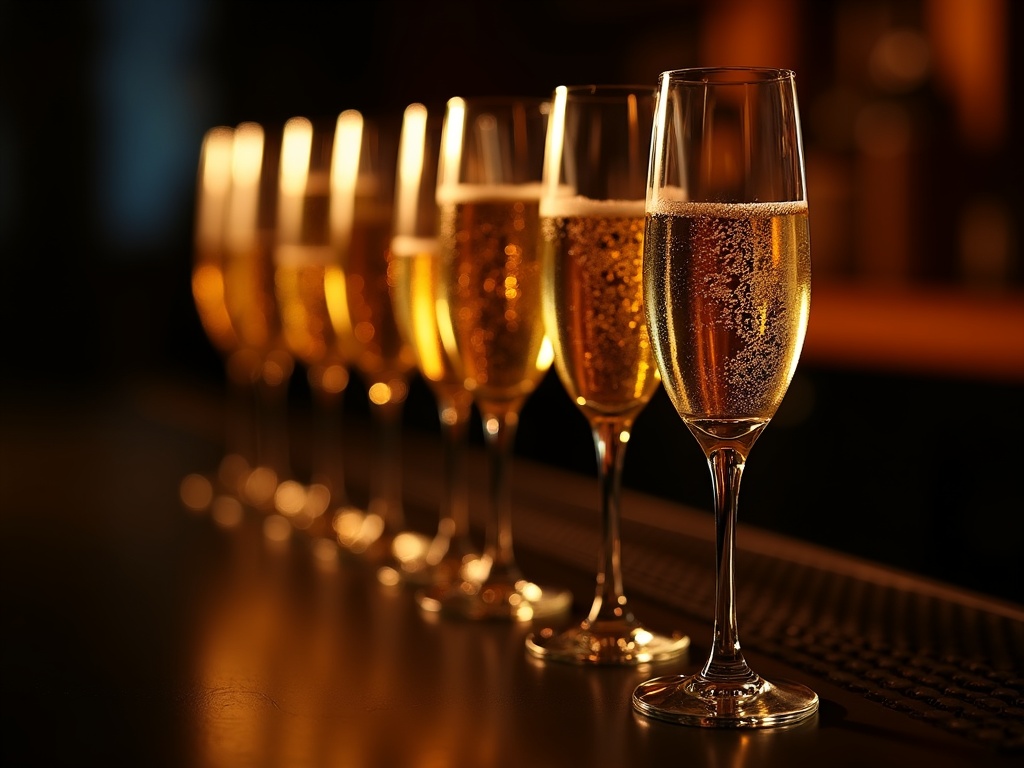 Champagne flutes on the bar at The Foundry, ready for a corporate event
