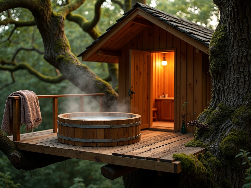 A hand-built timber treehouse with a private hot tub among ancient oak branches on Dartmoor