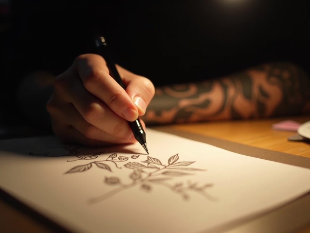Custom tattoo design being sketched at Inkblot Brighton