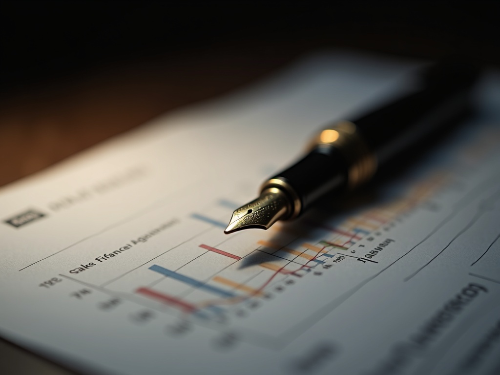 Financial planning documents and pen representing business development